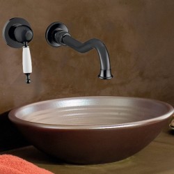 Μπαταρία Νιπτήρος Εντοιχισμού Αναμεικτική Ορειχάλκινη Bugnatese Oxford 6345-400 Black matt - Μαύρο Ματ vintage Για Επιτραπέζιο Νιπτήρα Ρετρό και Λευκό Πόμολο